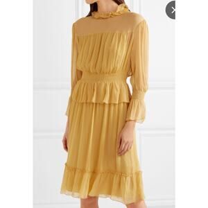 See by Chloe Yellow Silk Chiffon Long Sleeve Dress